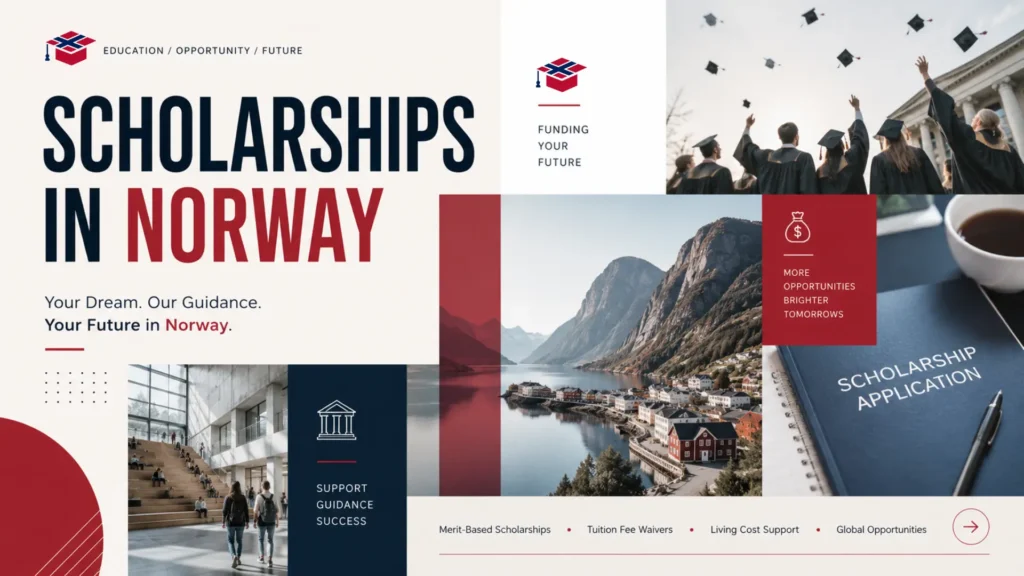 Scholarships in Norway for Bangladeshi students showing university education, scholarship opportunities, Norwegian campus, and study abroad funding.