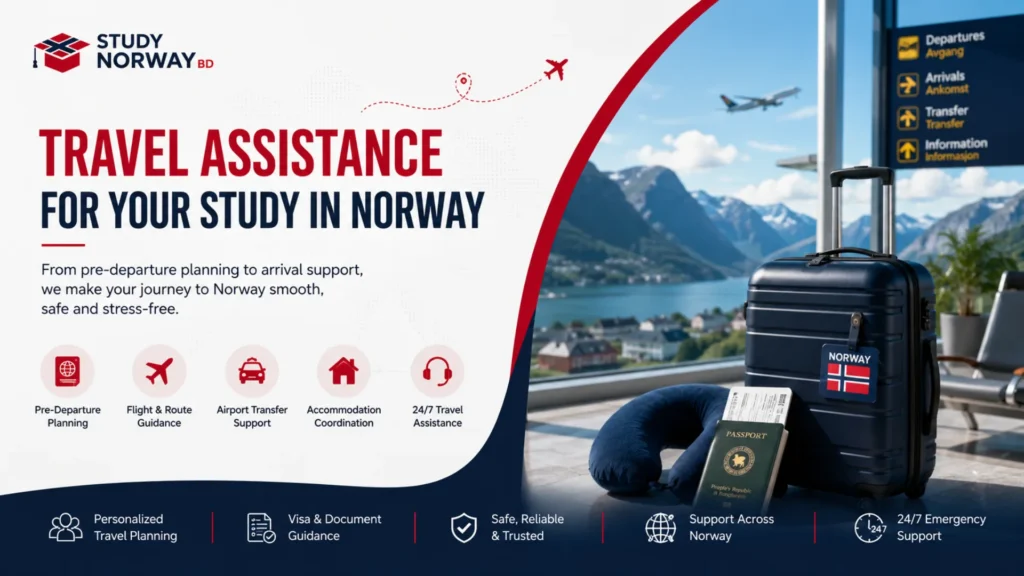 Travel Assistance for Study in Norway from Bangladesh : Expert flight planning, airport transfer, travel guidance, and pre-departure support by Study Norway BD